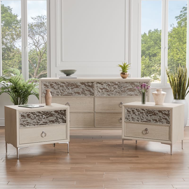 Furniture of America Fable Modern 3-Piece Solid Wood Dresser and 2-Nightstand Bedroom Set - Natural Oak