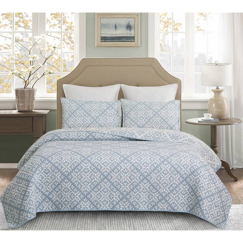 Leaves Jacquard Cotton Cover Quilt Set - Reversible and Machine Washable