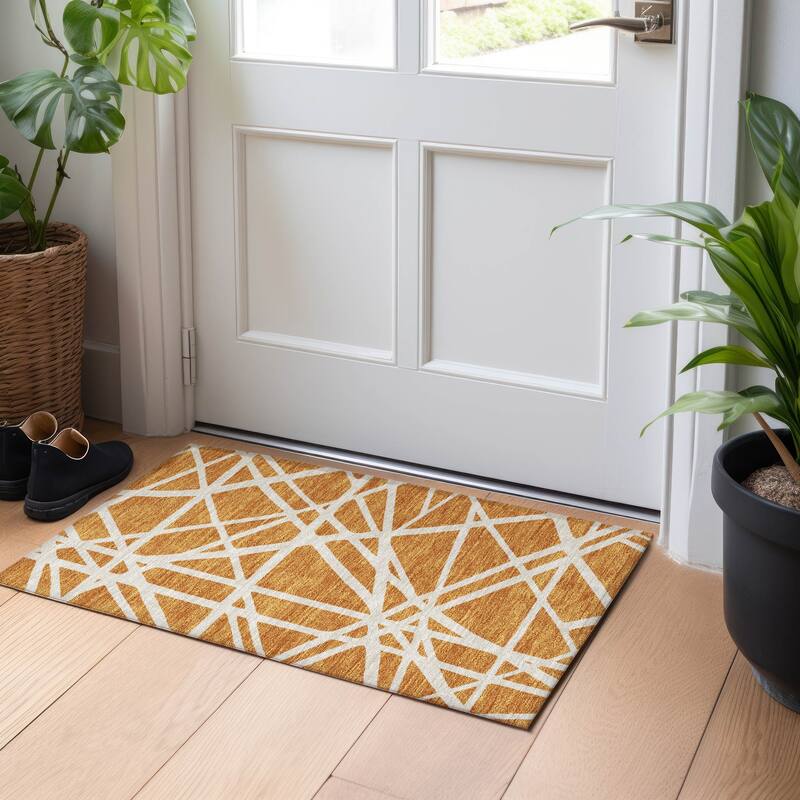 Machine Washable Indoor/ Outdoor Abstract Contemporary Chantille Rug - Copper - 1'8" x 2'6"
