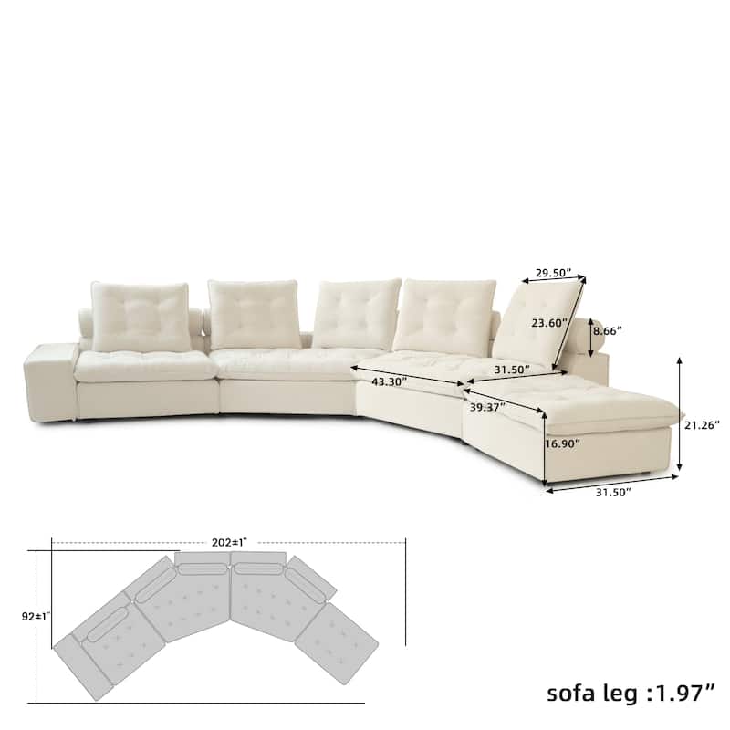 Stupendous Miami Modular Sofa Down Filled Curved Cloud Sectional Sofa 4 Seater with Ottoman