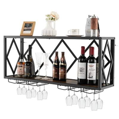 Rustic Brown-Black Engineered Wood Metal Wall-Mounted Wine Rack XL - 39.5" x 10" x 18"