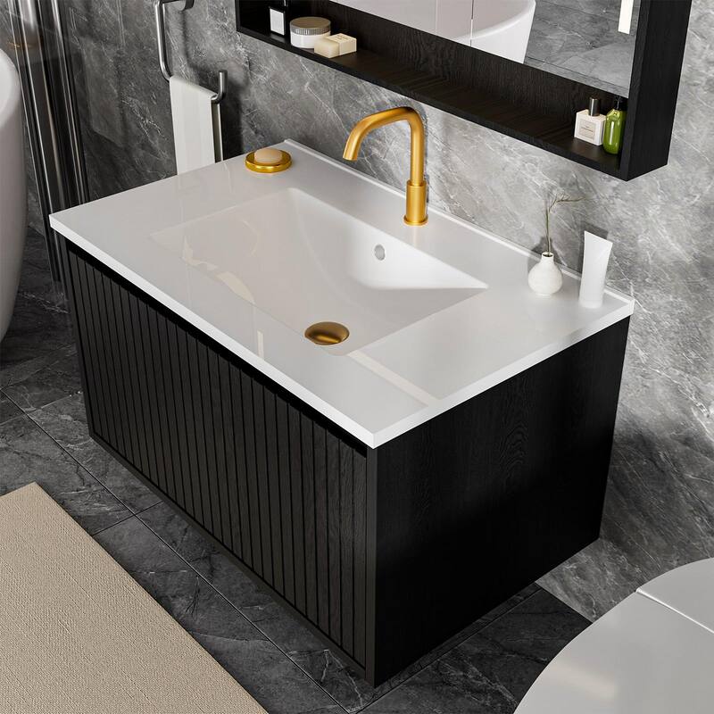 GDFStudio - Ari Modern Aesthetic Freestanding Bathroom Vanity with Ceramic Sink, Soft Close Drawers & Large Storage Spaces