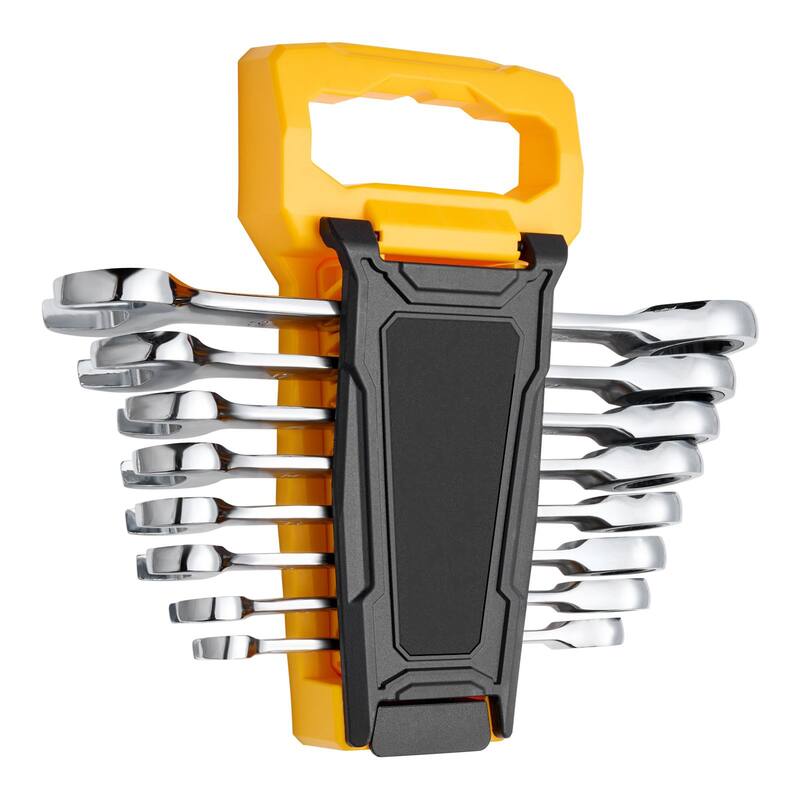 8-Piece Chrome Vanadium Steel Combination Wrench Set with Organizer Rack - 9.3 x 8 x 1.5 in