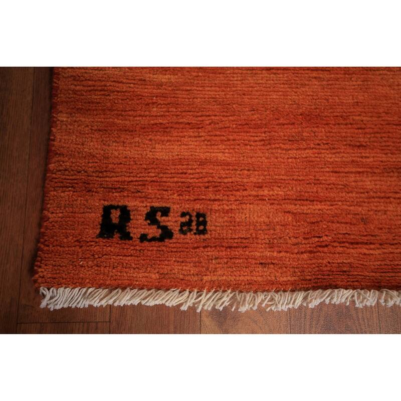 Orange Modern Gabbeh Area Rug Handmade Wool Carpet - 8'9" x 11'7"