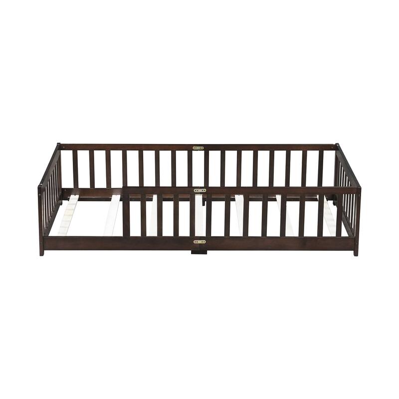 Twin Floor Platform Bed with Fence without Door