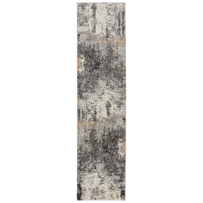 Perrin Abstract Gray/ Tan Area Rug - 3' x 12'