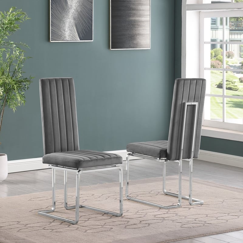 Best Quality Furniture Velvet Side Chairs **Set of 2** - Dark Gray - Silver
