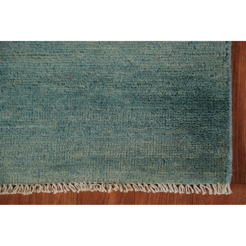 Blue & Green Modern Gabbeh Runner Rug Handmade Wool Carpet - 3'0" x 9'8"