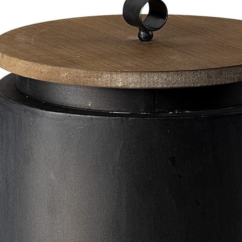 HomeRoots Set Of Two Gray Metal Cannisters With Wooden Lids - 9.06"W x 9.06"D x 12.8"H