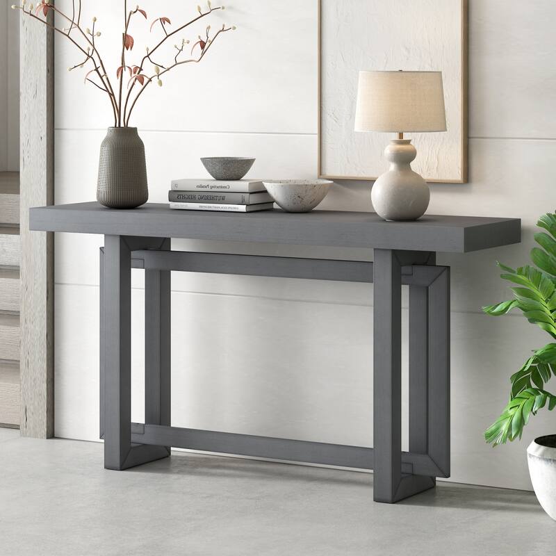 Modern Entryway Console Table with Industrial-inspired Concrete Wood Top, Hallway Foyer Sofa Long Table Entryway Table