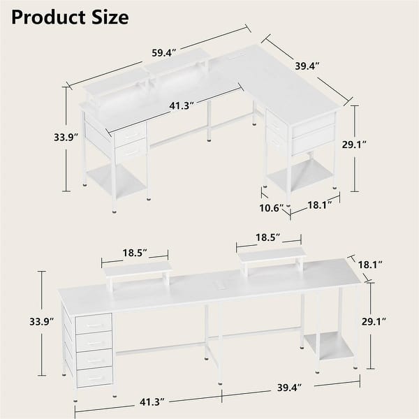 L Shaped Computer Desk Desk with 4 Adjustable Storage - Bed Bath ...