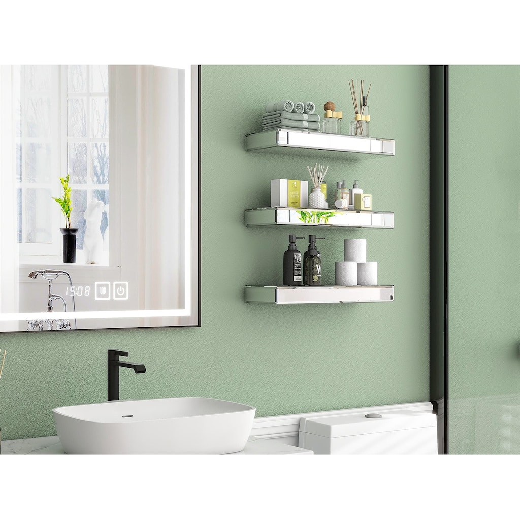 Set of 3 Mirrored Glass Floating Shelves