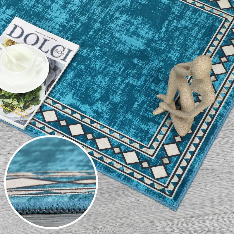 Garvee Machine Washable Rug Modern Bordered Area Rugs