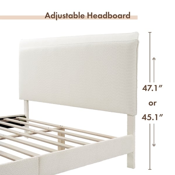 dimension image slide 6 of 10, Furniture of America Gail Modern White Boucle Adjustable Queen-Size Platform Bed