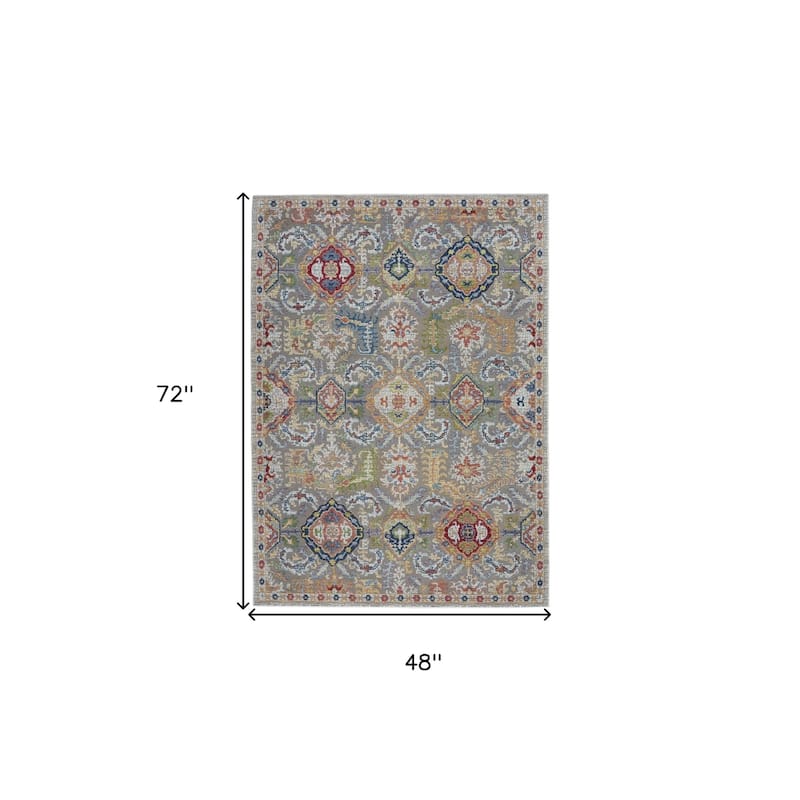 Jigop Power Loomed Distressed Floral Traditional Non Skid Area Rug By HomeRoots - 72' X '48' X '0.5