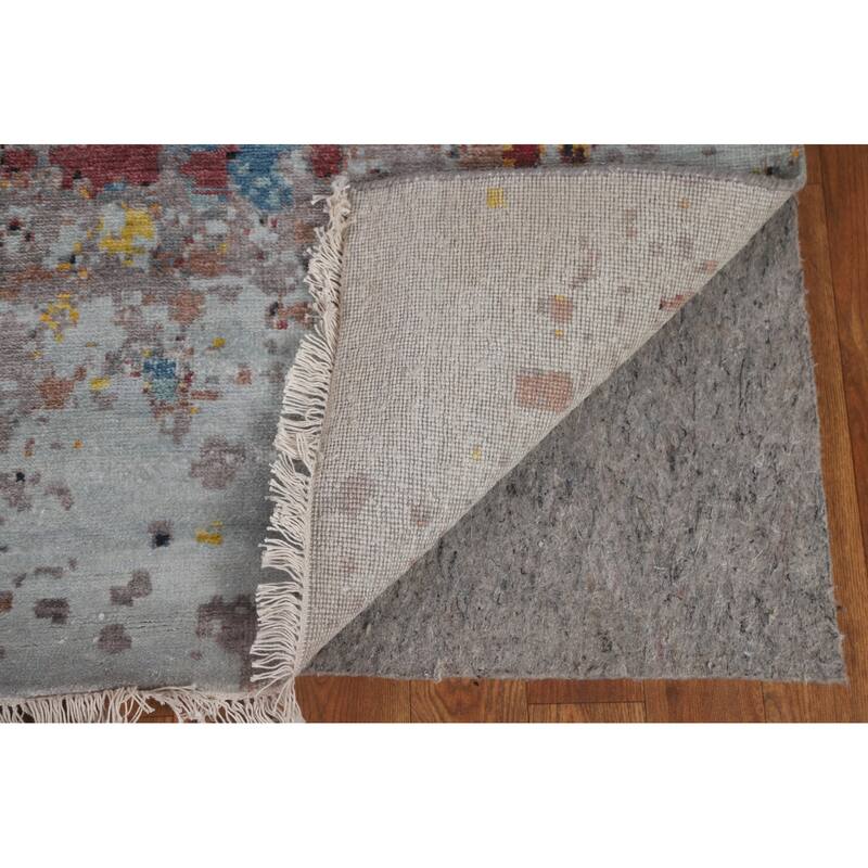 Hand Knotted Oriental 100% Silk Carpet Modern Floral Greys & Charcoal Abstract Area Rug - 10' 3'' X 8' 0''