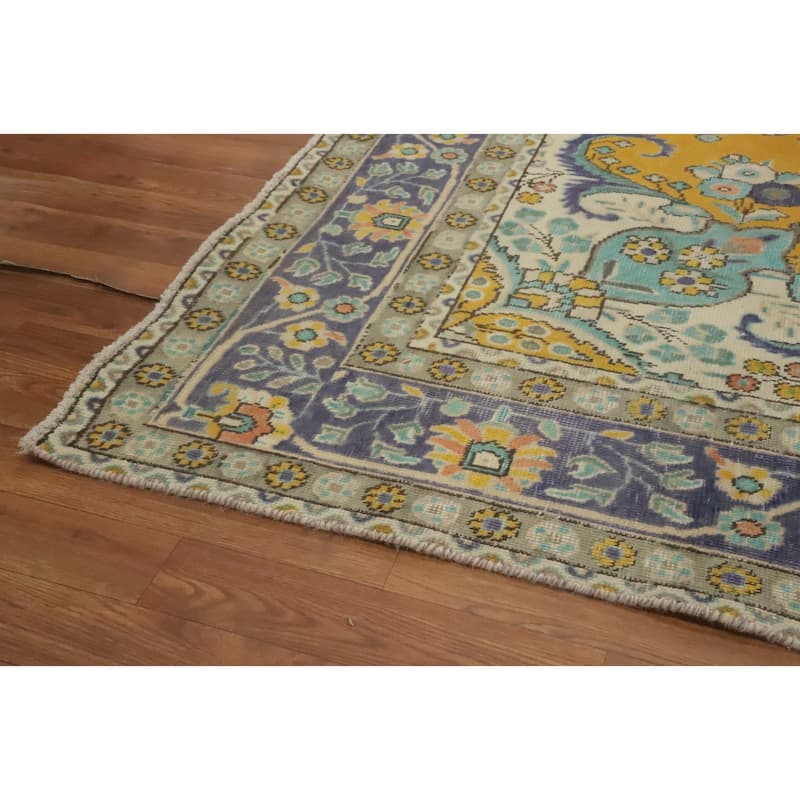 Hand Knotted Oriental 100% Wool Carpet Traditional Medallion Oranges & Rust Tabriz Area Rug - 9' 6'' X 6' 5''