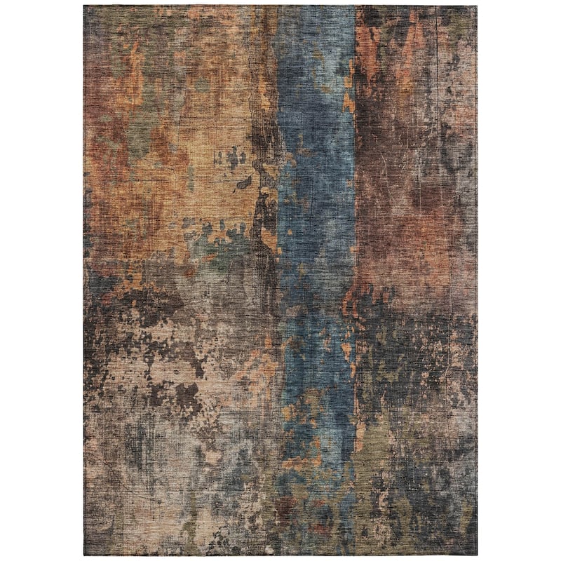 Machine Washable Indoor/ Outdoor Abstract Contemporary Chantille Rug
