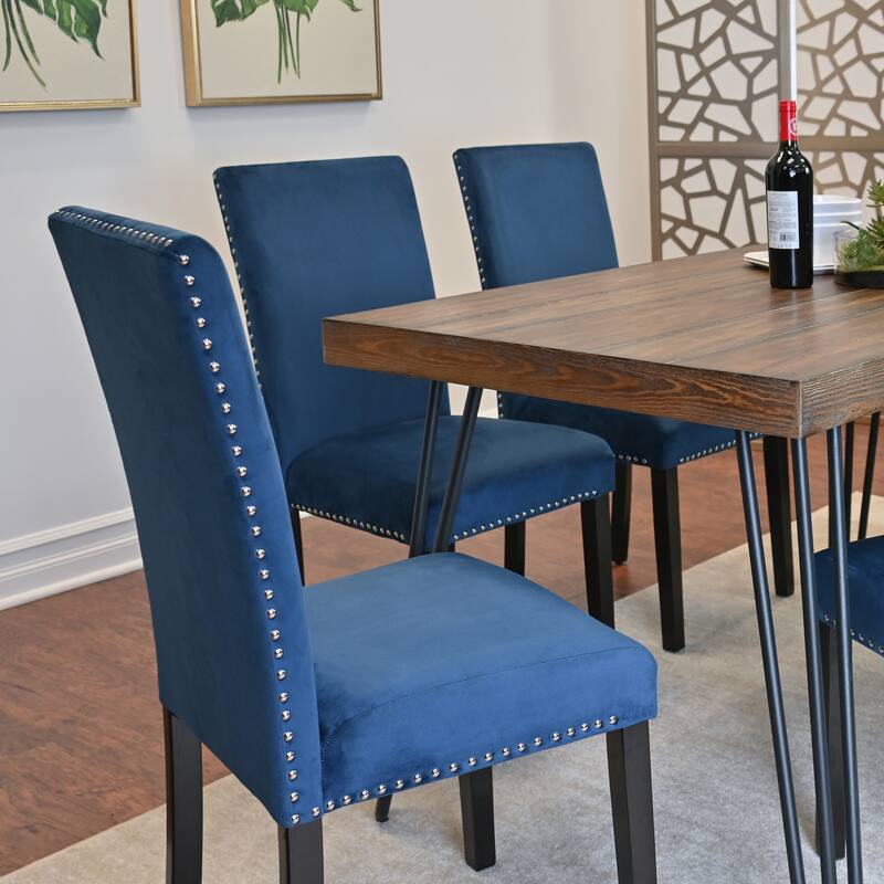 Farmhouse Dining Set 6-Piece with Bench and 4 Velvet Upholstered Dining Chairs, Dining Table with Hairpin Legs