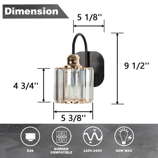 dimension image slide 3 of 8, ExBrite Modern Rose Gold 3/4-light Bathroom Dimmable Crystal Vanity Lights Wall Sconces