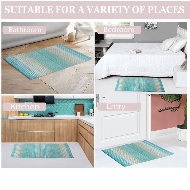 Gradiation Rug Collection 100% Cotton Non-Slip Bath Rug Set, 3 Piece Machine Washable- Bathroom Rug, Bath Rug, U Shaped Contour