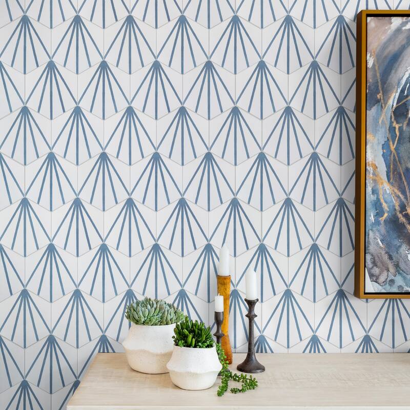 Merola Tile Horizon Dawn Hex Azul 7-3/4" x 9" Porcelain Floor and Wall Tile - Sample swatch