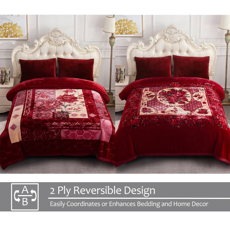 2 Ply A&B Printed Raschel Bed Blanket 85" x 95"-10 Pounds