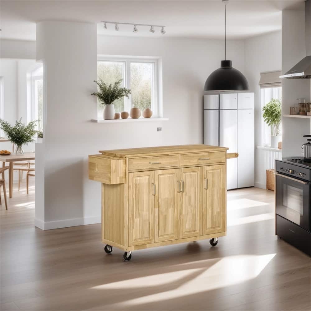 Rolling Wood Kitchen Cart with Drawers and Towel Bar - N/A