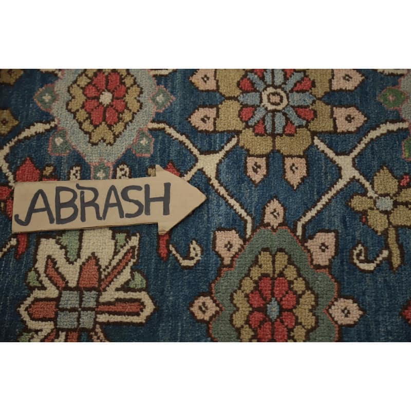 Hand Knotted Oriental 100% Wool Carpet Traditional Floral Navy Blue & Blues Heriz (serapi) Area Rug - 12' 3'' X 9' 9''