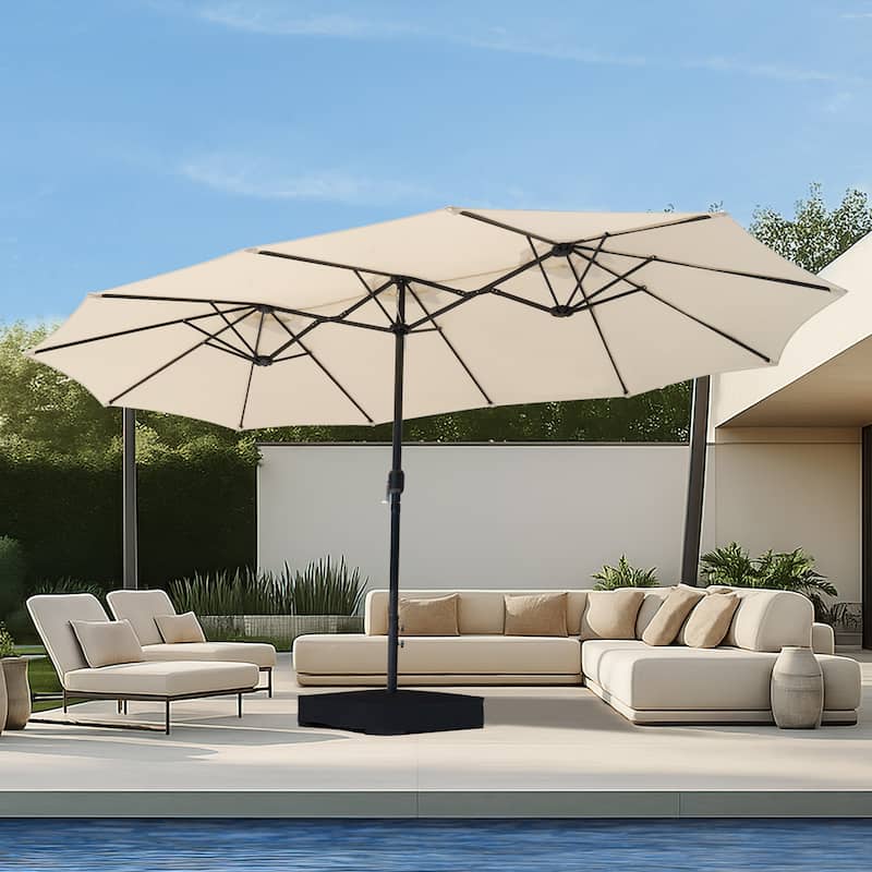 15FT Double-Sided Patio Umbrella with Umbrella Base and 2 Sandbags