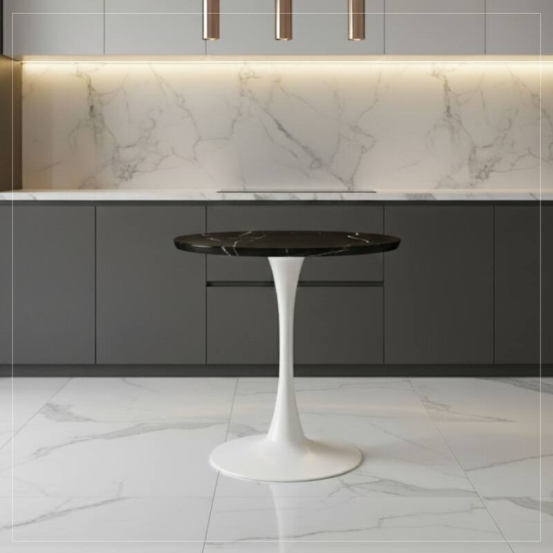 Bristol 27" Round Dining Table with MDF TableTop & White Pedestal Base for Kitchen & Dining Room
