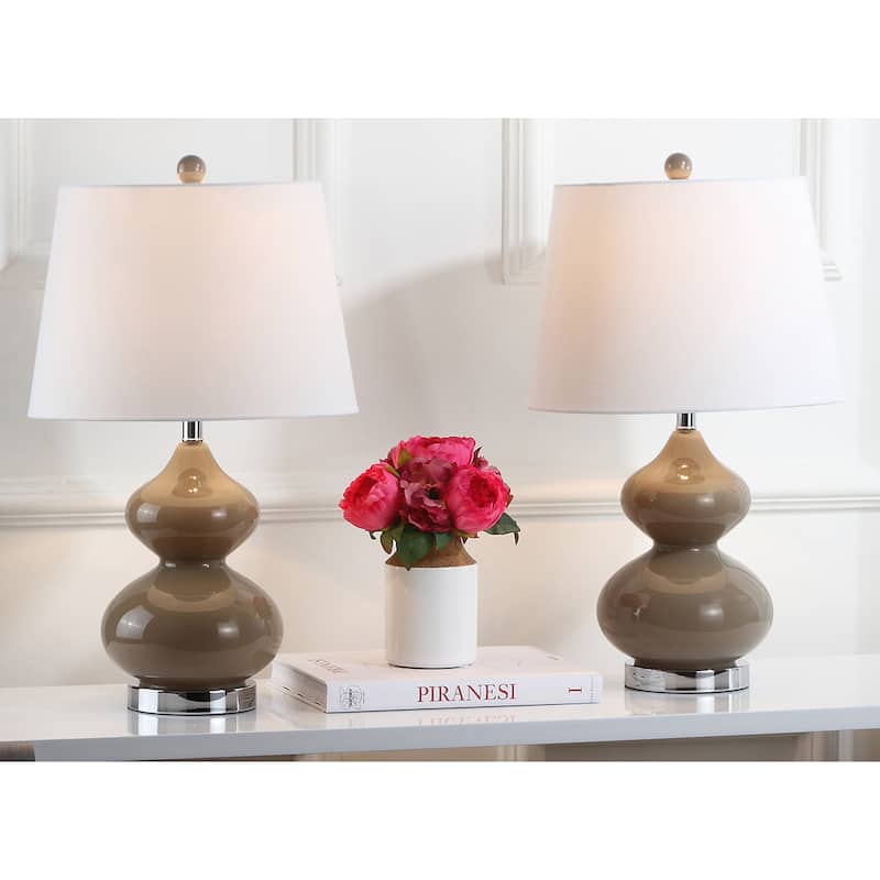SAFAVIEH Lighting 24-inch Eva Double Gourd Glass Taupe Table Lamp (Set of 2) - 14"x14"x24"