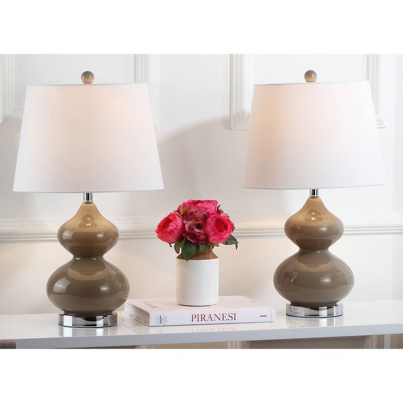SAFAVIEH Lighting Kimberely 24-inch Double Gourd Glass White Table Lamp (Set of 2) - 14"x14"x24" - 14Wx14Dx24H