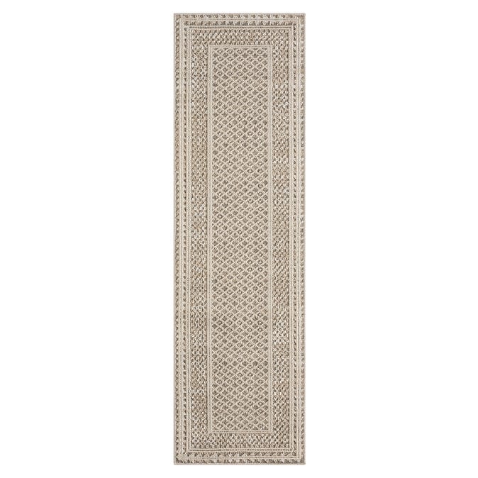 Terra by Obeetee Resort Border Beige Rug - Natural/Criss Cross - 2'2" x 7'6"