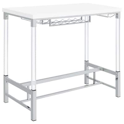 Coaster Furniture Norcrest Pub Height Bar Table With Acrylic Legs And Wine Storage White High Gloss