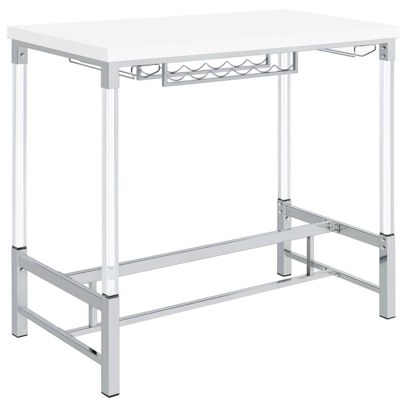 Tonneson White High Gloss Pub Height Bar Table with Acrylic Legs