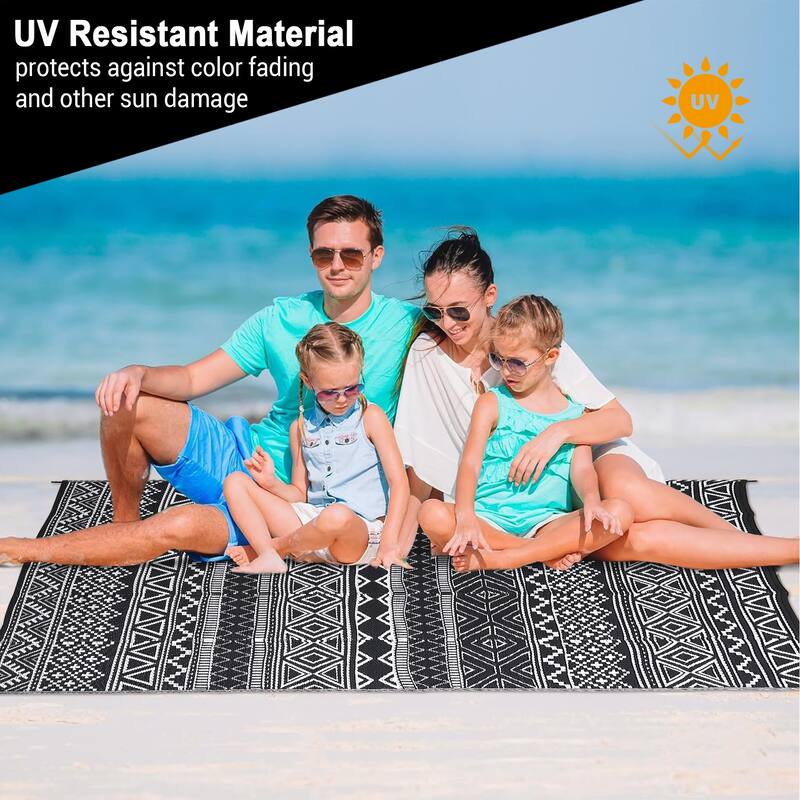 Outdoor Rug Waterproof Patio Rug Mat Geometric Rug Plastic Straw Outside Rug for RV Camping Picnic Reversible Rug