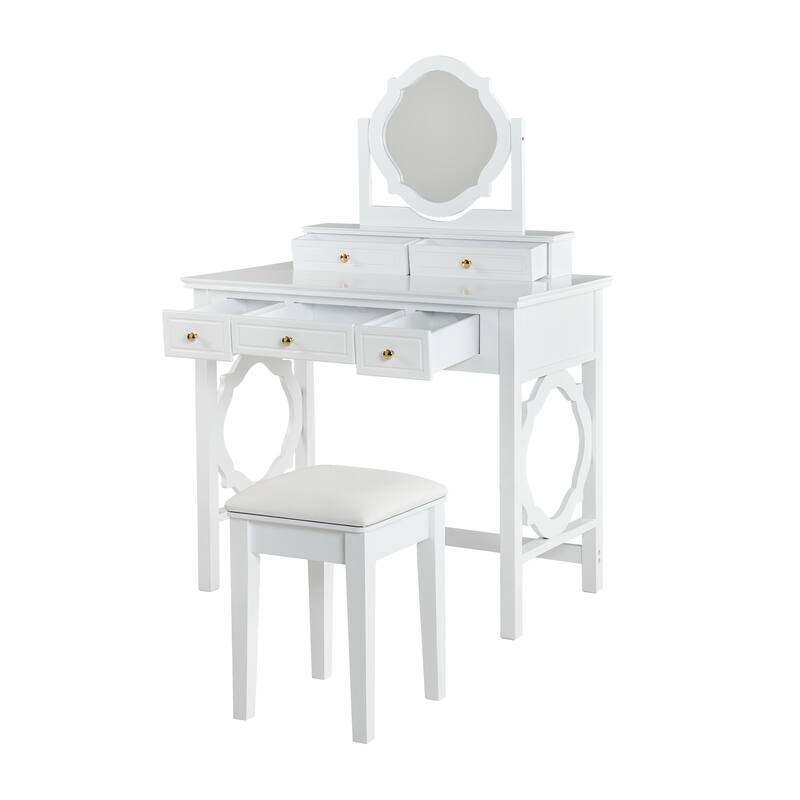 Makeup Vanity Table Dressing Table with Reversible Mirror and Stool