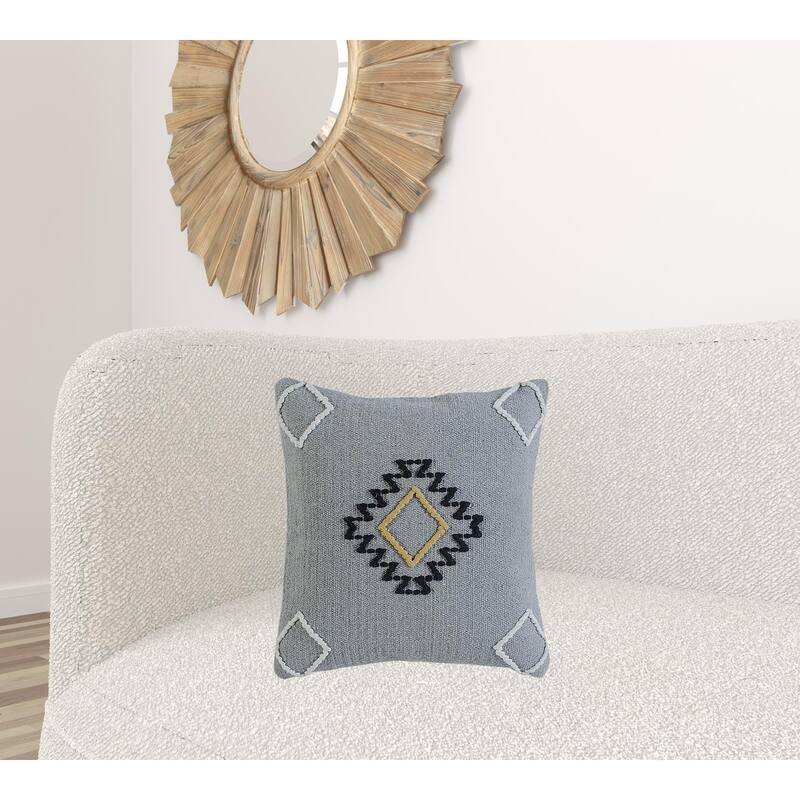 HomeRoots 20" X 20" Gray Black Yellow And Ivory 100% Cotton Geometric Zippered Pillow