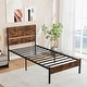 preview thumbnail 7 of 7, Twin Bed Frame with Rustic Wooden Headboard and Noise-Free Design