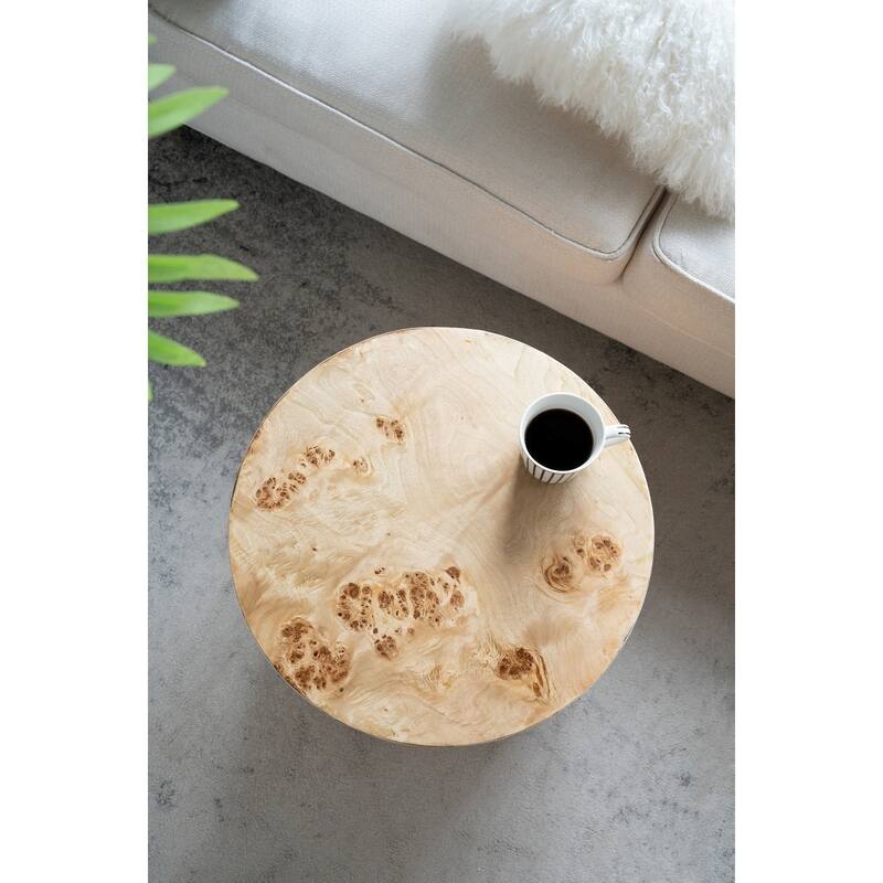 Burl Wood Cylinder Side Table Natural Grain End Table for Living Room