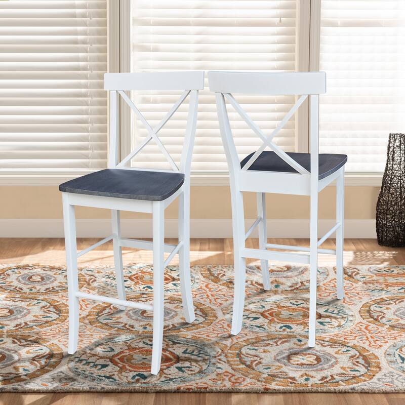 36 in Solid Wood Round Pedestal Gathering Height Dining Table with 4 X-back Bar Height Stools