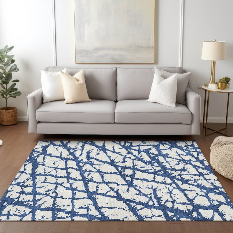 Machine Washable Indoor/ Outdoor Abstract Contemporary Chantille Rug