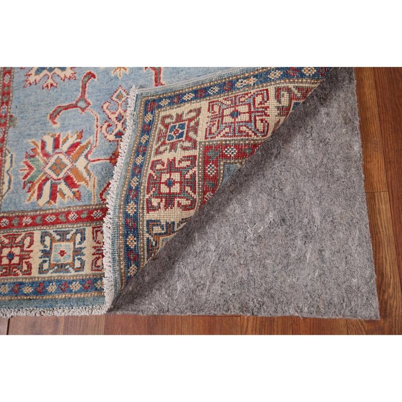 Light Blue Geometric Kazak Accent Rug Hand-Knotted Wool Carpet - 2'11" x 4'11"