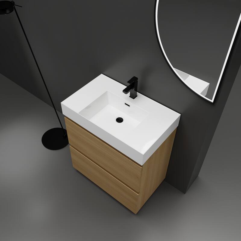 GDFStudio - Lecce Modern Freestanding Bathroom Vanity Set with Resin Sink, 2 Soft Close Drawers & Antirust Hardware