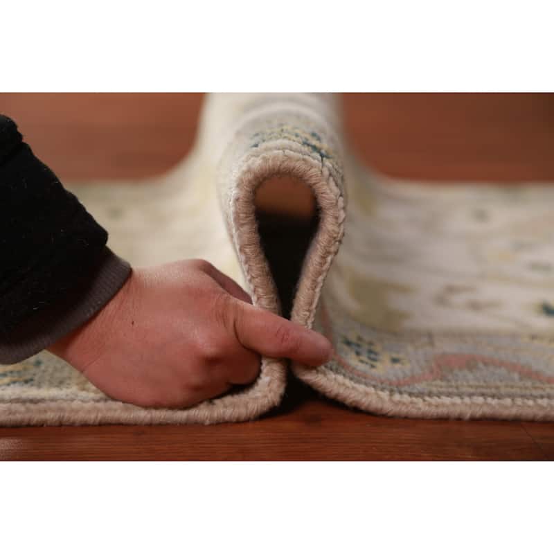 All-Over Oushak Oriental Runner Rug Hand-Knotted Wool Carpet - 2'7"x 7'10"