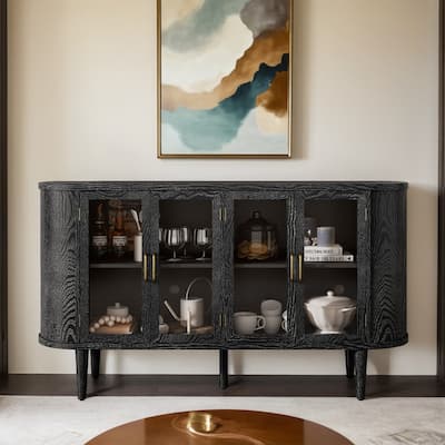 Sideboard Cabinet with Storage, Wood Buffet Cabinet with Glass Doors and Adjustable Shelves for Kitchen