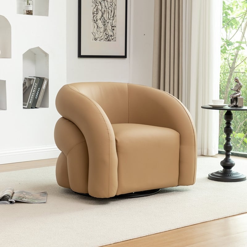 SEYNAR Modern Glam PU Leather 360 Degree Swivel Accent Armchair with Metal Base