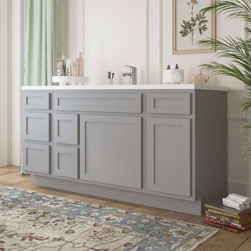 Vanity Art 66" Oak Freestanding Bathroom Vanity Cabinet without Top
