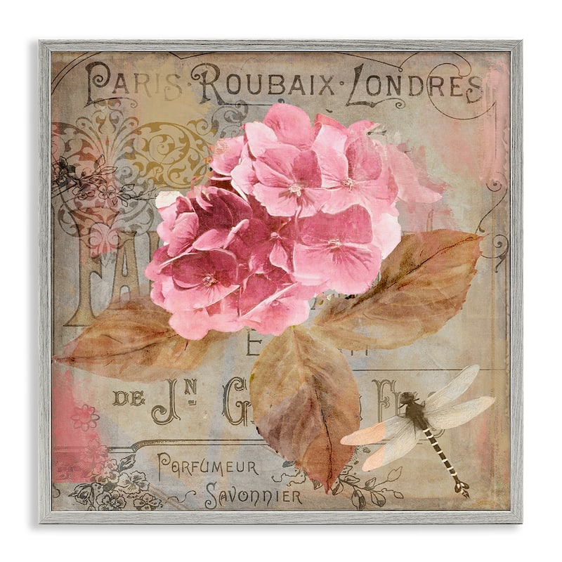 Stupell Vintage French Hydrangea Framed Giclee Art Design By Sasha - 24 x 24 - Grey